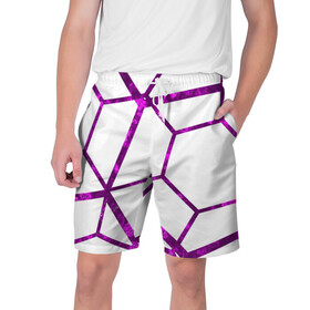 Мужские шорты 3D с принтом Hexagon в Курске,  полиэстер 100% | прямой крой, два кармана без застежек по бокам. Мягкая трикотажная резинка на поясе, внутри которой широкие завязки. Длина чуть выше колен | hexagon | lines | purple | violet | линии | фиолетовый многоугольник | шестиугольник