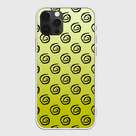 Чехол для iPhone 12 Pro с принтом узор спиральки на желтом фоне в Курске, силикон | область печати: задняя сторона чехла, без боковых панелей | геометрия | градиент | желтый фон | загогулины | закарлючки | закорлючки | лето | солнце | спираль | спиральки | тренд | узор