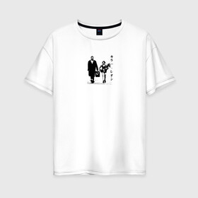 Женская футболка хлопок Oversize с принтом Leon в Курске, 100% хлопок | свободный крой, круглый ворот, спущенный рукав, длина до линии бедер
 | leon | винтаж | кино | леон | матильда | ретро | старый | фильм