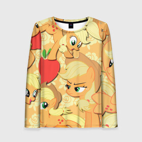 Женский лонгслив 3D с принтом Applejack pattern в Курске, 100% полиэстер | длинные рукава, круглый вырез горловины, полуприлегающий силуэт | my little pony | дружба это чудо | единорог | единороги | май литл пони | мульт | мультфильм