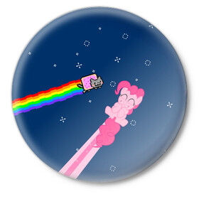 Значок с принтом Nyan cat x Pony в Курске,  металл | круглая форма, металлическая застежка в виде булавки | my little pony | nyan cat | дружба это чудо | единорог | единороги | май литл пони | мульт | мультфильм | нян кэт