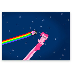 Поздравительная открытка с принтом Nyan cat x Pony в Курске, 100% бумага | плотность бумаги 280 г/м2, матовая, на обратной стороне линовка и место для марки
 | my little pony | nyan cat | дружба это чудо | единорог | единороги | май литл пони | мульт | мультфильм | нян кэт