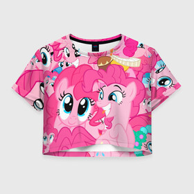 Женская футболка Crop-top 3D с принтом Pinkie Pie pattern в Курске, 100% полиэстер | круглая горловина, длина футболки до линии талии, рукава с отворотами | my little pony | дружба это чудо | единорог | единороги | май литл пони | мульт | мультфильм
