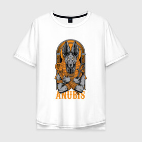Мужская футболка хлопок Oversize с принтом Анубис божество в Курске, 100% хлопок | свободный крой, круглый ворот, “спинка” длиннее передней части | анубис | бог | божество | древнеегипетский | египет | инпу | мифология | шакал