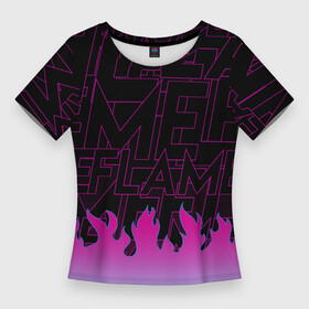 Женская футболка 3D Slim с принтом РОЗОВОЕ ПЛАМЯ  PINK FLAME в Курске,  |  | cyber | fire | flamer | purple | горячий | лето | неон | нитро | огонь | стиль | тренд | языки пламени | яркий