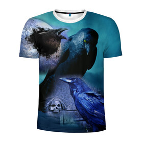 Мужская футболка 3D спортивная с принтом Мистические вороны | Crows в Курске, 100% полиэстер с улучшенными характеристиками | приталенный силуэт, круглая горловина, широкие плечи, сужается к линии бедра | crow | crows | ворон | вороны | мистика | мистические вороны | череп