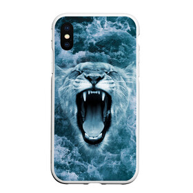 Чехол для iPhone XS Max матовый с принтом Львица в бушующих волнах в Курске, Силикон | Область печати: задняя сторона чехла, без боковых панелей | волны | крупная кошка | лев | львица | море | океан