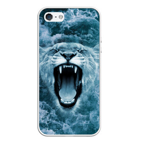 Чехол для iPhone 5/5S матовый с принтом Львица в бушующих волнах в Курске, Силикон | Область печати: задняя сторона чехла, без боковых панелей | волны | крупная кошка | лев | львица | море | океан