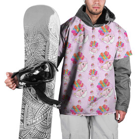 Накидка на куртку 3D с принтом Розовый кит летящий на шариках в Курске, 100% полиэстер |  | fish | день рождения | кит | лето | отдых | праздник | рыба | рыбалка | шарики