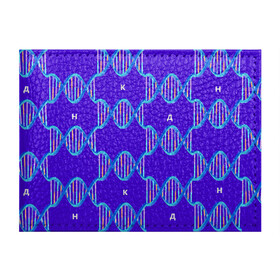 Обложка для студенческого билета с принтом Молекула ДНК в Курске, натуральная кожа | Размер: 11*8 см; Печать на всей внешней стороне | Тематика изображения на принте: биология | буквы | днк | молекула | науки | синий | химия