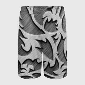 Детские спортивные шорты 3D с принтом Монохромный узор в Курске,  100% полиэстер
 | пояс оформлен широкой мягкой резинкой, ткань тянется
 | монохром | рисунок | серебристый | серебро | узор