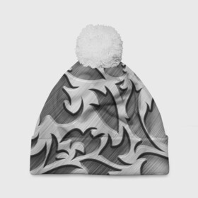 Шапка 3D c помпоном с принтом Монохромный узор в Курске, 100% полиэстер | универсальный размер, печать по всей поверхности изделия | Тематика изображения на принте: монохром | рисунок | серебристый | серебро | узор