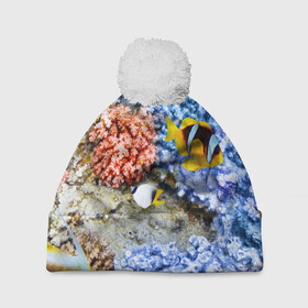 Шапка 3D c помпоном с принтом Морской мир в Курске, 100% полиэстер | универсальный размер, печать по всей поверхности изделия | вода | море | морская вода | морские животные | морские жители | морской мир | океан | рыбки | рыбы