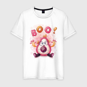 Мужская футболка хлопок с принтом Авокадо boo! в Курске, 100% хлопок | прямой крой, круглый вырез горловины, длина до линии бедер, слегка спущенное плечо. | avocado | boo | cute | fruit | авокадо | милый | музыка | фрукт