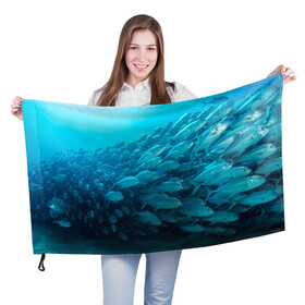 Флаг 3D с принтом Морской мир в Курске, 100% полиэстер | плотность ткани — 95 г/м2, размер — 67 х 109 см. Принт наносится с одной стороны | вода | море | морская вода | морские животные | морские жители | морской мир | океан | рыбки | рыбы