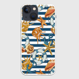 Чехол для iPhone 13 mini с принтом Тельняшка в Курске,  |  | звезды | море | морские | паттерны | ракушки | рапаны | тельняшка | якоря