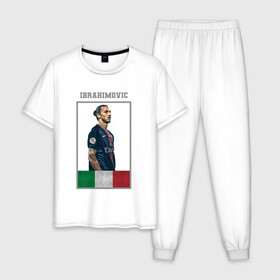 Мужская пижама хлопок с принтом Златан Ибрагимович (Милан) в Курске, 100% хлопок | брюки и футболка прямого кроя, без карманов, на брюках мягкая резинка на поясе и по низу штанин
 | zlatan ibrahimovi | златан ибрагимович | милан | флаг италии | футбол | футбольная форма