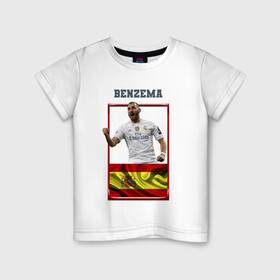 Детская футболка хлопок с принтом Карим Бензема (Реал Мадрид) в Курске, 100% хлопок | круглый вырез горловины, полуприлегающий силуэт, длина до линии бедер | karim benzema | карим бензема | реал мадрид | флаг испании | футболист | футбольная форма