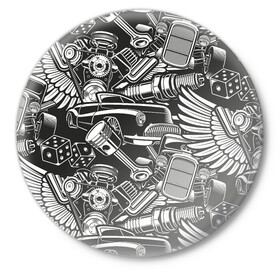 Значок с принтом Механика Автомобиль в Курске,  металл | круглая форма, металлическая застежка в виде булавки | автомобиль | ключ | крыло | кубики | машина | механика | механический
