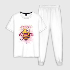 Мужская пижама хлопок с принтом Смешной шмель в Курске, 100% хлопок | брюки и футболка прямого кроя, без карманов, на брюках мягкая резинка на поясе и по низу штанин
 | bumblebee | cute | бамблби | кавай | милый | насекомое | шмеленок | шмель