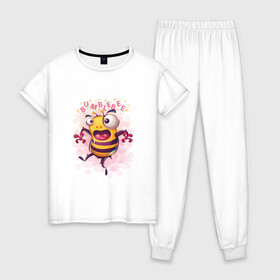 Женская пижама хлопок с принтом Смешной шмель в Курске, 100% хлопок | брюки и футболка прямого кроя, без карманов, на брюках мягкая резинка на поясе и по низу штанин | bumblebee | cute | бамблби | кавай | милый | насекомое | шмеленок | шмель