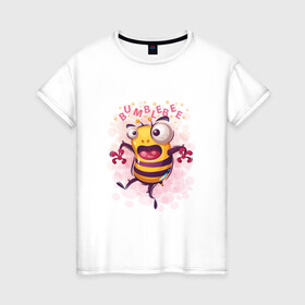 Женская футболка хлопок с принтом Смешной шмель в Курске, 100% хлопок | прямой крой, круглый вырез горловины, длина до линии бедер, слегка спущенное плечо | bumblebee | cute | бамблби | кавай | милый | насекомое | шмеленок | шмель