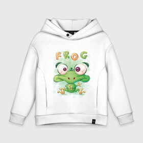 Детское худи Oversize хлопок с принтом Funny frog в Курске, френч-терри — 70% хлопок, 30% полиэстер. Мягкий теплый начес внутри —100% хлопок | боковые карманы, эластичные манжеты и нижняя кромка, капюшон на магнитной кнопке | Тематика изображения на принте: cute | frog | funny | лягух | лягушенок | лягушка | милый