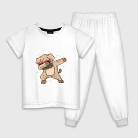 Детская пижама хлопок с принтом Dog Dab в Курске, 100% хлопок |  брюки и футболка прямого кроя, без карманов, на брюках мягкая резинка на поясе и по низу штанин
 | dab | dog | даб | даббинг | дэб | крутой | мопс | очки | пес | собака