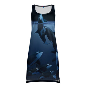 Платье-майка 3D с принтом касатки в Курске, 100% полиэстер | полуприлегающий силуэт, широкие бретели, круглый вырез горловины, удлиненный подол сзади. | ocean | orca | sea | sea animal | дельфин | касатка | кит | море | океан | рисунок кита