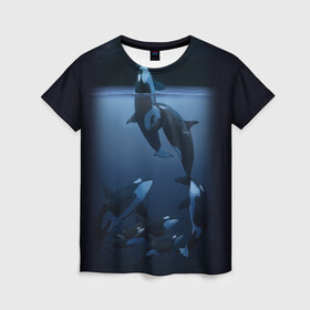 Женская футболка 3D с принтом касатки в Курске, 100% полиэфир ( синтетическое хлопкоподобное полотно) | прямой крой, круглый вырез горловины, длина до линии бедер | ocean | orca | sea | sea animal | дельфин | касатка | кит | море | океан | рисунок кита