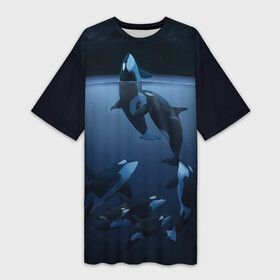 Платье-футболка 3D с принтом касатки в Курске,  |  | ocean | orca | sea | sea animal | дельфин | касатка | кит | море | океан | рисунок кита