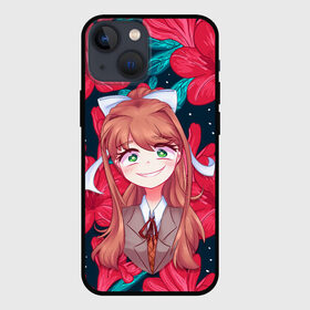 Чехол для iPhone 13 mini с принтом Моника в цветах в Курске,  |  | anime | flower | game | games | monika | natsuki | sayori | yuri | аниме | визуальный роман | доки доки | игра | игры | литературный клуб | моника | нацуки | саёри | цветы | юри