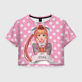 Женская футболка Crop-top 3D с принтом Monika Pop Art в Курске, 100% полиэстер | круглая горловина, длина футболки до линии талии, рукава с отворотами | Тематика изображения на принте: anime | game | games | monika | natsuki | sayori | yuri | аниме | визуальный роман | доки доки | игра | игры | литературный клуб | моника | нацуки | саёри | юри