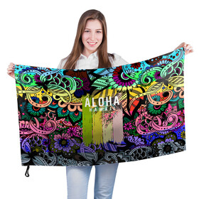 Флаг 3D с принтом АЛОХА ГАВАЙИ | ALOHA HAWAII в Курске, 100% полиэстер | плотность ткани — 95 г/м2, размер — 67 х 109 см. Принт наносится с одной стороны | aloha | hawaii | гаваи | гаваии | гавайи | доски | лето | море | паттерн | серфинг | текстура | цветы