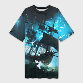 Платье-футболка 3D с принтом Летучий голландец в Курске,  |  | Тематика изображения на принте: корабль | летучий голландец | море | парусник | пиратский | старинный