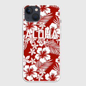 Чехол для iPhone 13 с принтом ALOHA HAWAII | АЛОХА ГАВАЙИ в Курске,  |  | aloha | aloha hawaii | hawaii | summer | гаваи | гавайи | голубые пальмы | лето | море | надпись | отпуск | пальмы | пляж | синие пальмы | синий