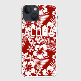 Чехол для iPhone 13 mini с принтом ALOHA HAWAII | АЛОХА ГАВАЙИ в Курске,  |  | aloha | aloha hawaii | hawaii | summer | гаваи | гавайи | голубые пальмы | лето | море | надпись | отпуск | пальмы | пляж | синие пальмы | синий