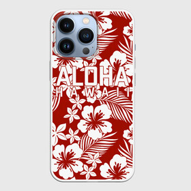 Чехол для iPhone 13 Pro с принтом ALOHA HAWAII | АЛОХА ГАВАЙИ в Курске,  |  | aloha | aloha hawaii | hawaii | summer | гаваи | гавайи | голубые пальмы | лето | море | надпись | отпуск | пальмы | пляж | синие пальмы | синий