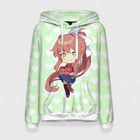 Женская толстовка 3D с принтом Chibi Monika в Курске, 100% полиэстер  | двухслойный капюшон со шнурком для регулировки, мягкие манжеты на рукавах и по низу толстовки, спереди карман-кенгуру с мягким внутренним слоем. | ddlc | doki doki literature club | monika | моника