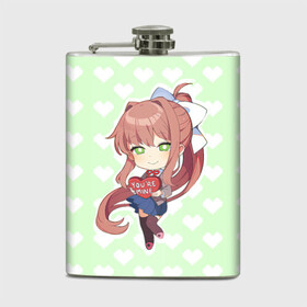 Фляга с принтом Chibi Monika в Курске, металлический корпус | емкость 0,22 л, размер 125 х 94 мм. Виниловая наклейка запечатывается полностью | ddlc | doki doki literature club | monika | моника