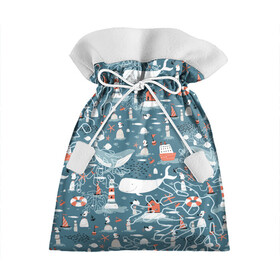 Подарочный 3D мешок с принтом Море и его жители в Курске, 100% полиэстер | Размер: 29*39 см | киты | кораллы | маяк | море | морская тема | морские символы | паттерн | чайка