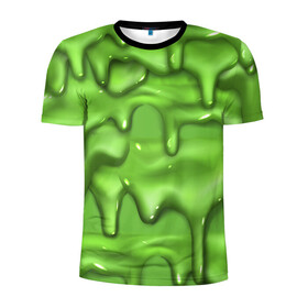 Мужская футболка 3D спортивная с принтом Green Slime в Курске, 100% полиэстер с улучшенными характеристиками | приталенный силуэт, круглая горловина, широкие плечи, сужается к линии бедра | drips | green | slime | желе | зелёный | слайм