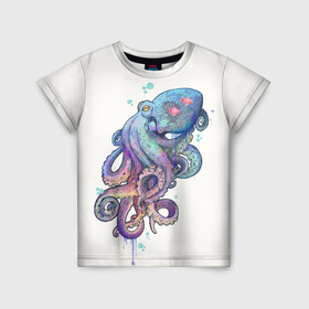 Детская футболка 3D с принтом Осьминог яркий в Курске, 100% гипоаллергенный полиэфир | прямой крой, круглый вырез горловины, длина до линии бедер, чуть спущенное плечо, ткань немного тянется | морские животные | морские обитатели | осьминог | осьминог яркий