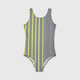 Детский купальник 3D с принтом Желтые и серые полосы в Курске, Полиэстер 85%, Спандекс 15% | Слитный крой, подклад по переду изделия, узкие бретели | gray | stripes | yellow | желтые | полосы | серые