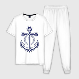 Мужская пижама хлопок с принтом Якорь в Курске, 100% хлопок | брюки и футболка прямого кроя, без карманов, на брюках мягкая резинка на поясе и по низу штанин
 | anchor | корабль | море | океан | тату | татуировка | шварт | якори