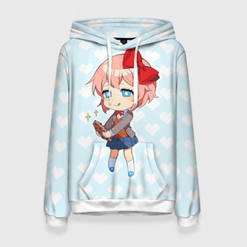 Женская толстовка 3D с принтом Chibi Sayori в Курске, 100% полиэстер  | двухслойный капюшон со шнурком для регулировки, мягкие манжеты на рукавах и по низу толстовки, спереди карман-кенгуру с мягким внутренним слоем. | Тематика изображения на принте: ddlc | doki doki literature club | sayori | саёри | сайори