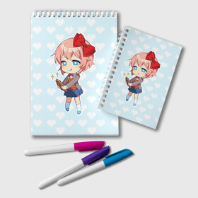 Блокнот с принтом Chibi Sayori в Курске, 100% бумага | 48 листов, плотность листов — 60 г/м2, плотность картонной обложки — 250 г/м2. Листы скреплены удобной пружинной спиралью. Цвет линий — светло-серый
 | ddlc | doki doki literature club | sayori | саёри | сайори