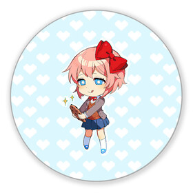 Коврик для мышки круглый с принтом Chibi Sayori в Курске, резина и полиэстер | круглая форма, изображение наносится на всю лицевую часть | ddlc | doki doki literature club | sayori | саёри | сайори