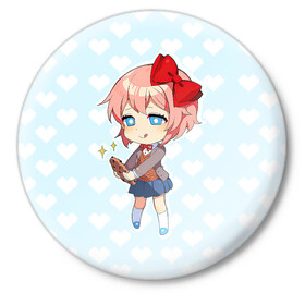 Значок с принтом Chibi Sayori в Курске,  металл | круглая форма, металлическая застежка в виде булавки | ddlc | doki doki literature club | sayori | саёри | сайори