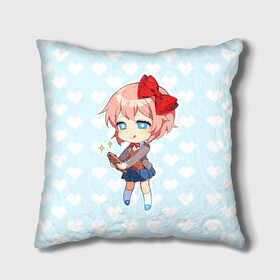 Подушка 3D с принтом Chibi Sayori в Курске, наволочка – 100% полиэстер, наполнитель – холлофайбер (легкий наполнитель, не вызывает аллергию). | состоит из подушки и наволочки. Наволочка на молнии, легко снимается для стирки | ddlc | doki doki literature club | sayori | саёри | сайори